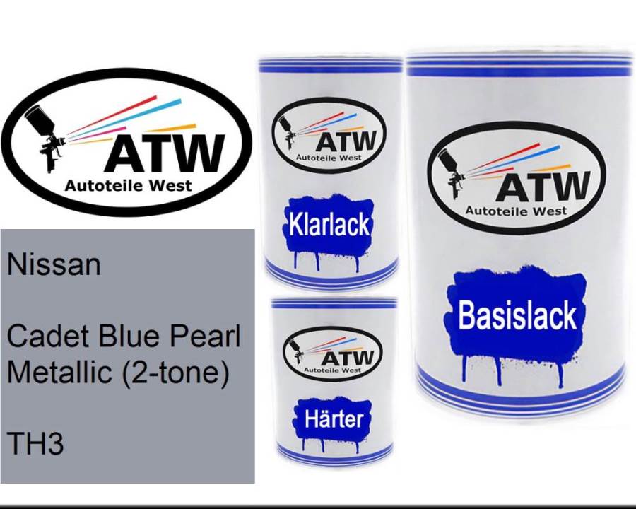 Nissan, Cadet Blue Pearl Metallic (2-tone), TH3: 500ml Lackdose + 500ml Klarlack + 250ml Härter - Set, von ATW Autoteile West.